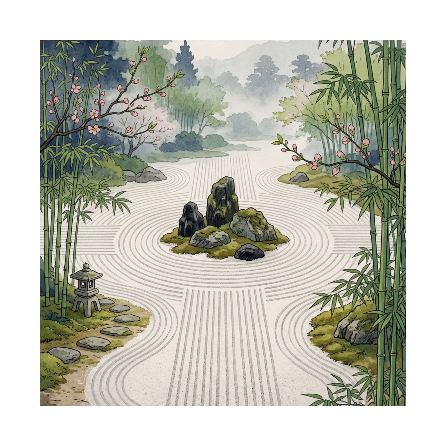 Rock Garden Spring Wall Art Print | Zen Calm Design