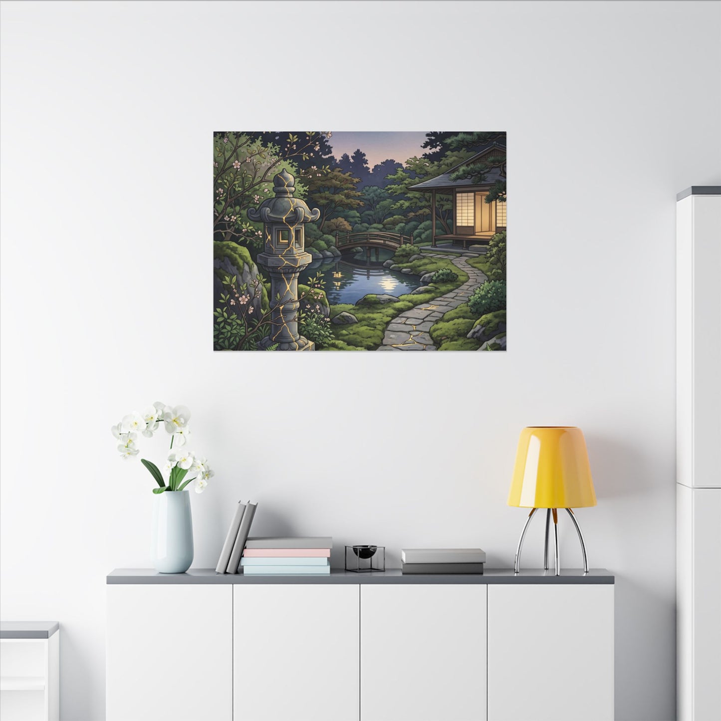 Spring Moonlit Garden Gold Vein Canvas Art | Resilient Decor