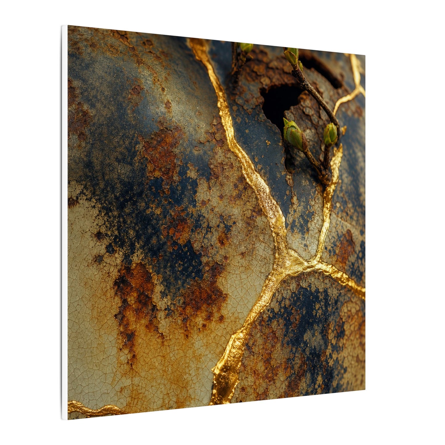 Datsuzoku Rust Patina Canvas Art - Kintsugi Crackle Gold