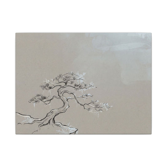 Pine Tree Minimal Line Canvas Art | Warm Japandi Art Art Print