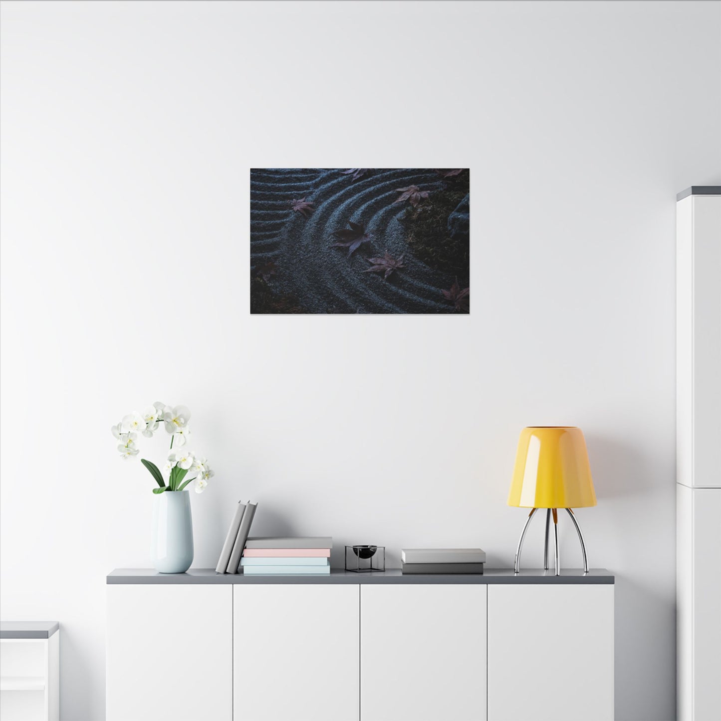 Rock Garden Canvas Art | Autumn Dark Japandi Dark Texture Art