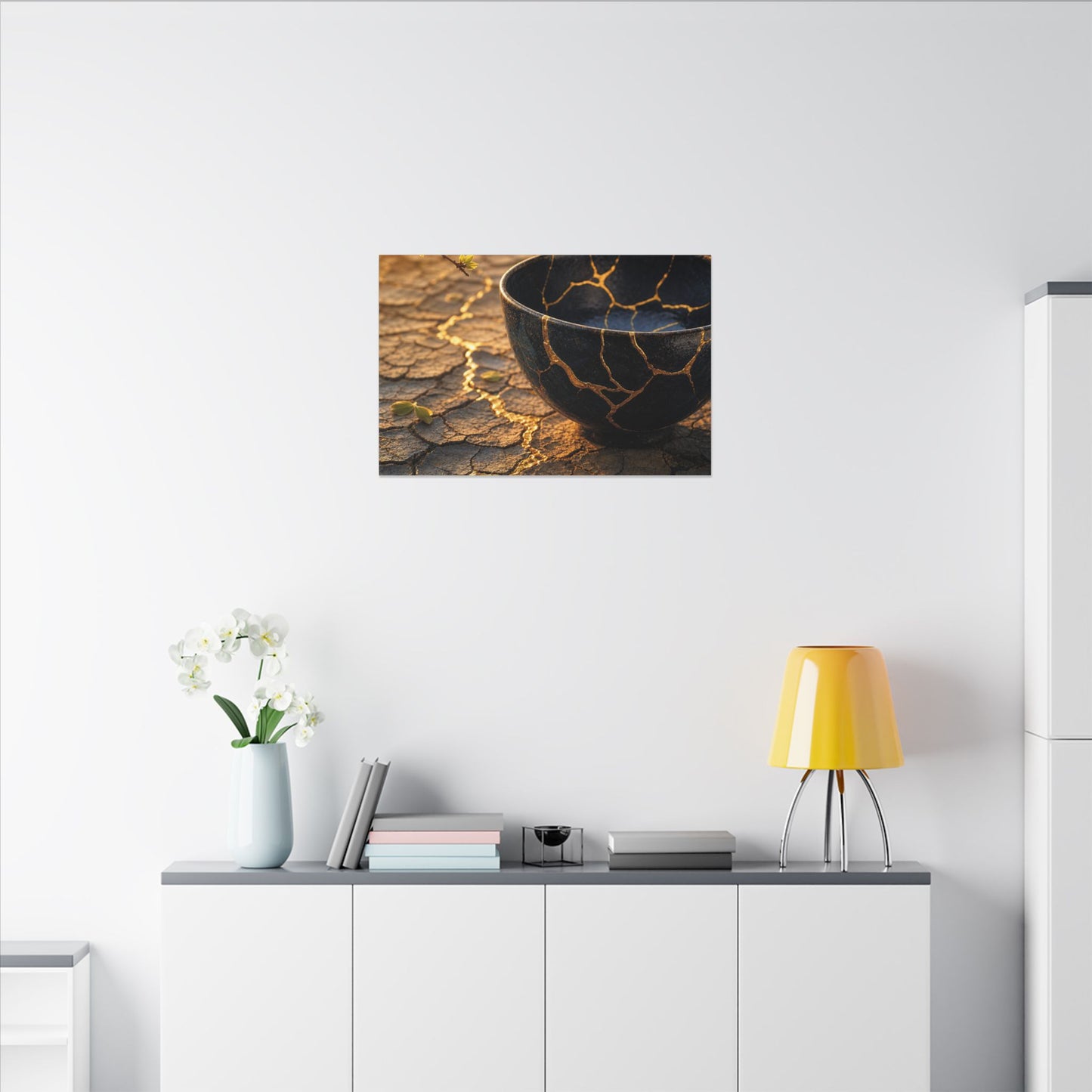 Golden Hour Cracked Earth Canvas Art - Kintsugi Fukinsei