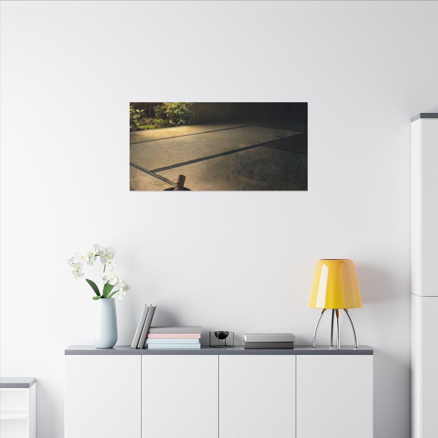 Dark Japandi Tea Ceremony in Golden Hour | Dark Texture Canvas Art