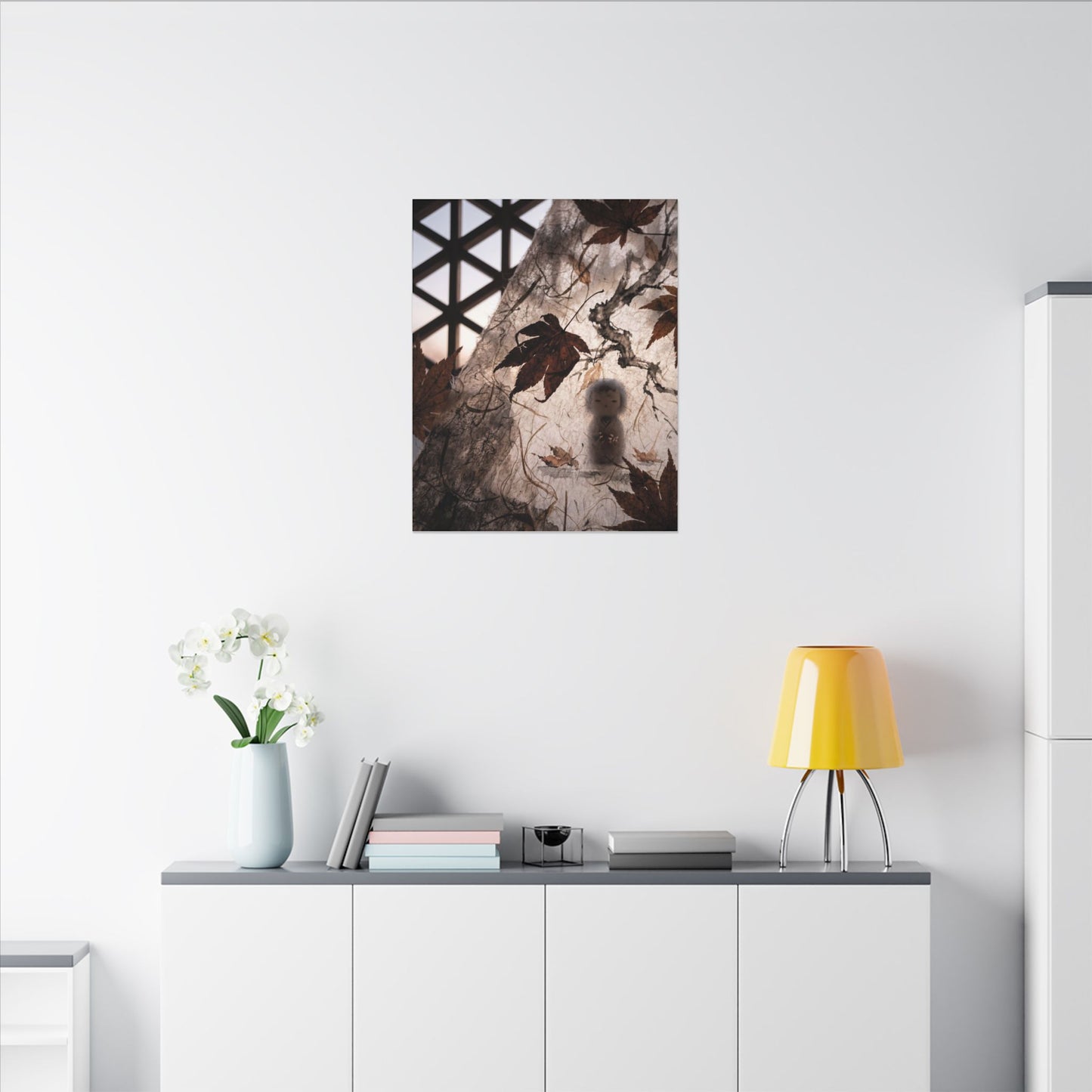 Shoji Screen Autumn Canvas Art | Dark Japandi Atmospheric Design