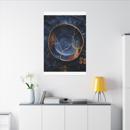 Kintsugi Ceramic Bowl in Moonlight | Crackle Gold Canvas Art