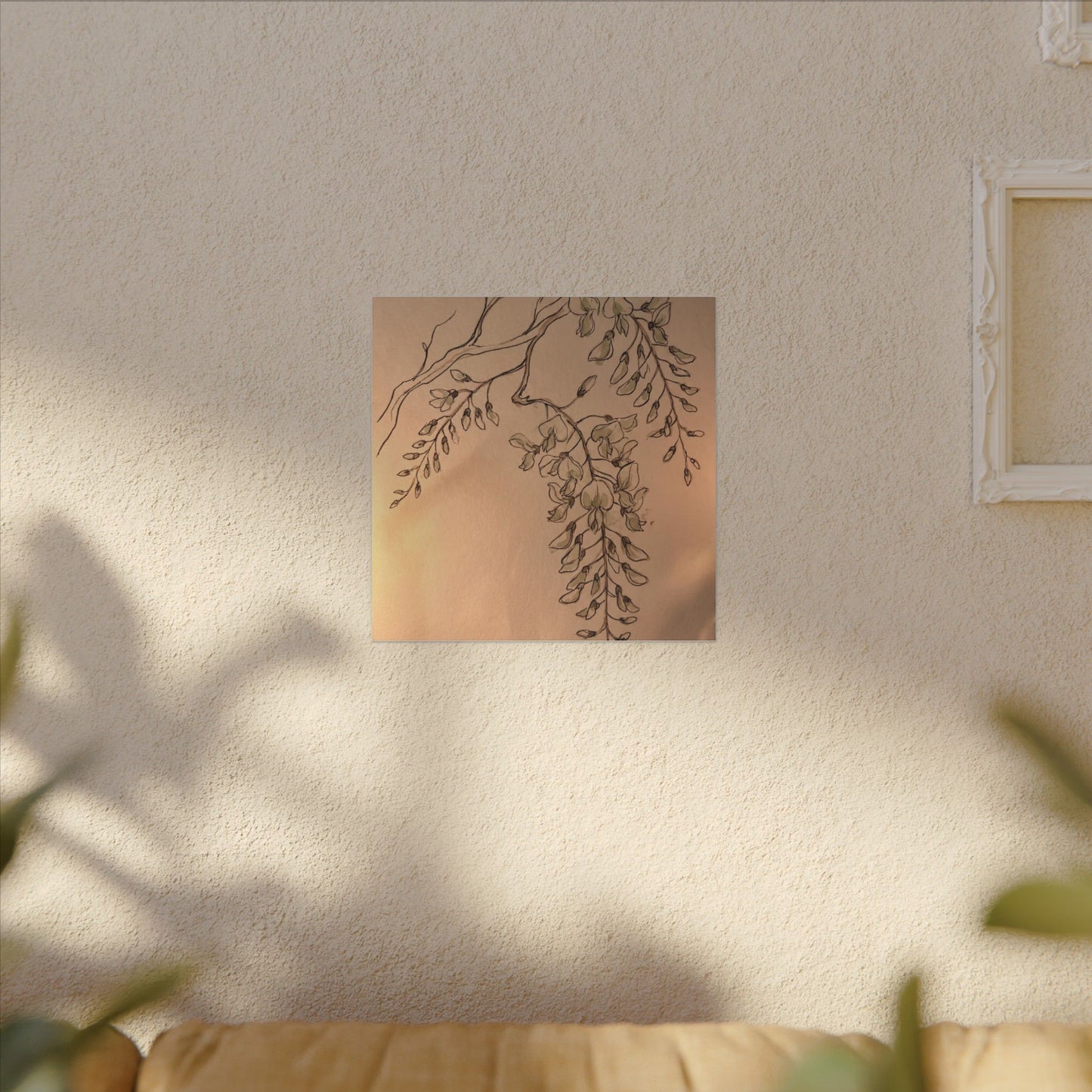 Japandi Wisteria in Candlelight | Minimal Line Canvas Art