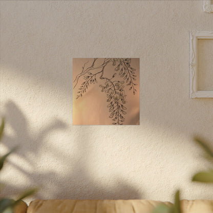 Japandi Wisteria in Candlelight | Minimal Line Canvas Art