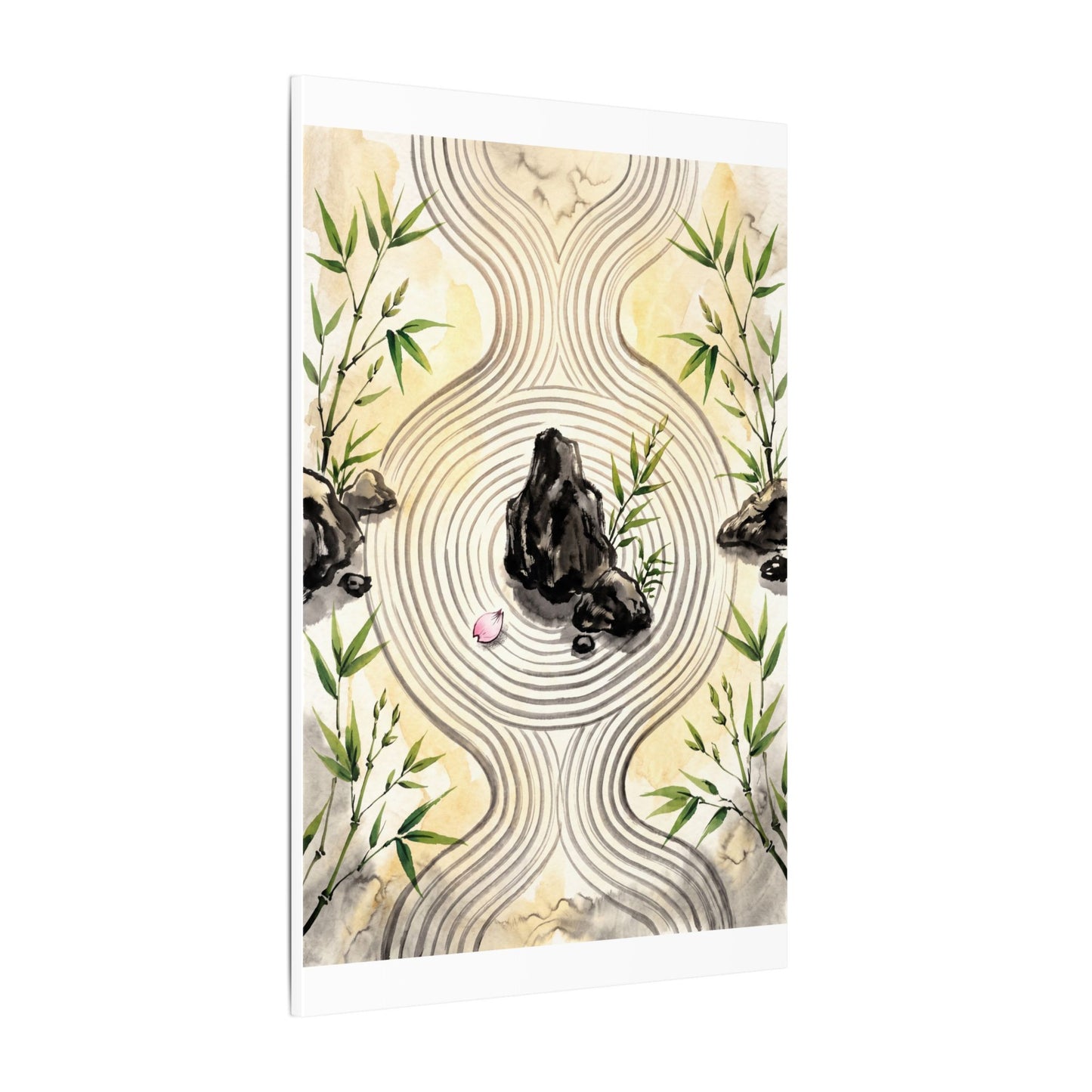 Zen Rock Garden in Golden Hour | Sumi E Canvas Art