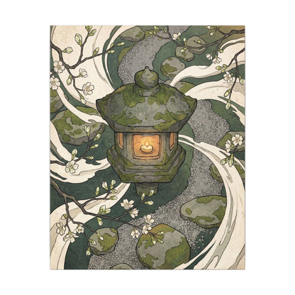 Zen Stone Lantern in Candlelight | Ukiyo E Inspired Canvas Art