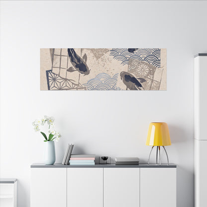 Earthy Koi Pond Canvas Art - Japanese Pattern Japandi