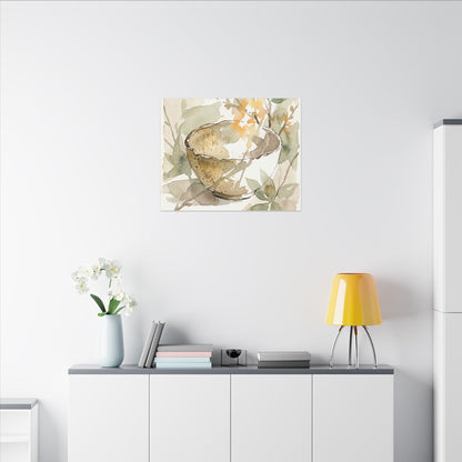 Spring Ceramic Bowl Watercolor Canvas Art | Neutral Decor