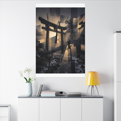 Winter Torii Gate Moody Minimal Canvas Art | Bold Decor
