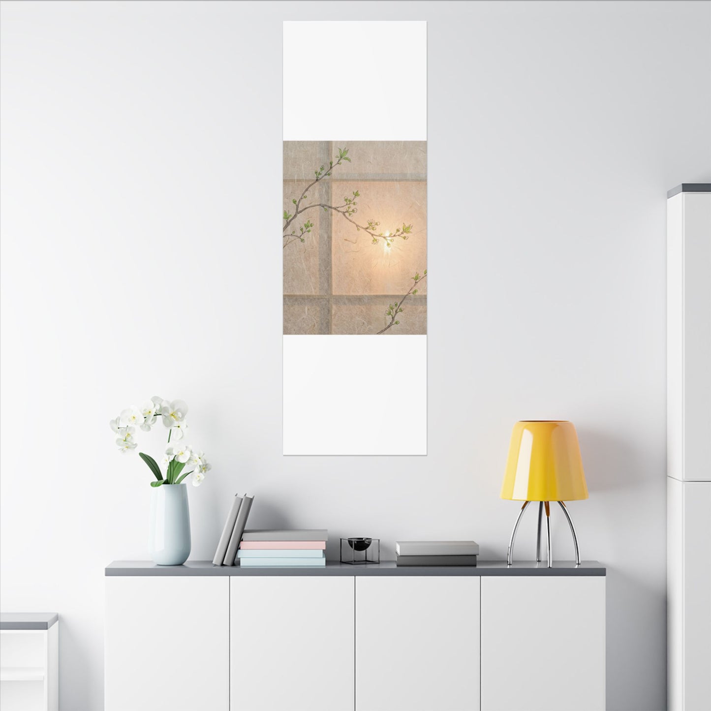 Warm Shoji Screen Canvas Art - Minimal Line Japandi