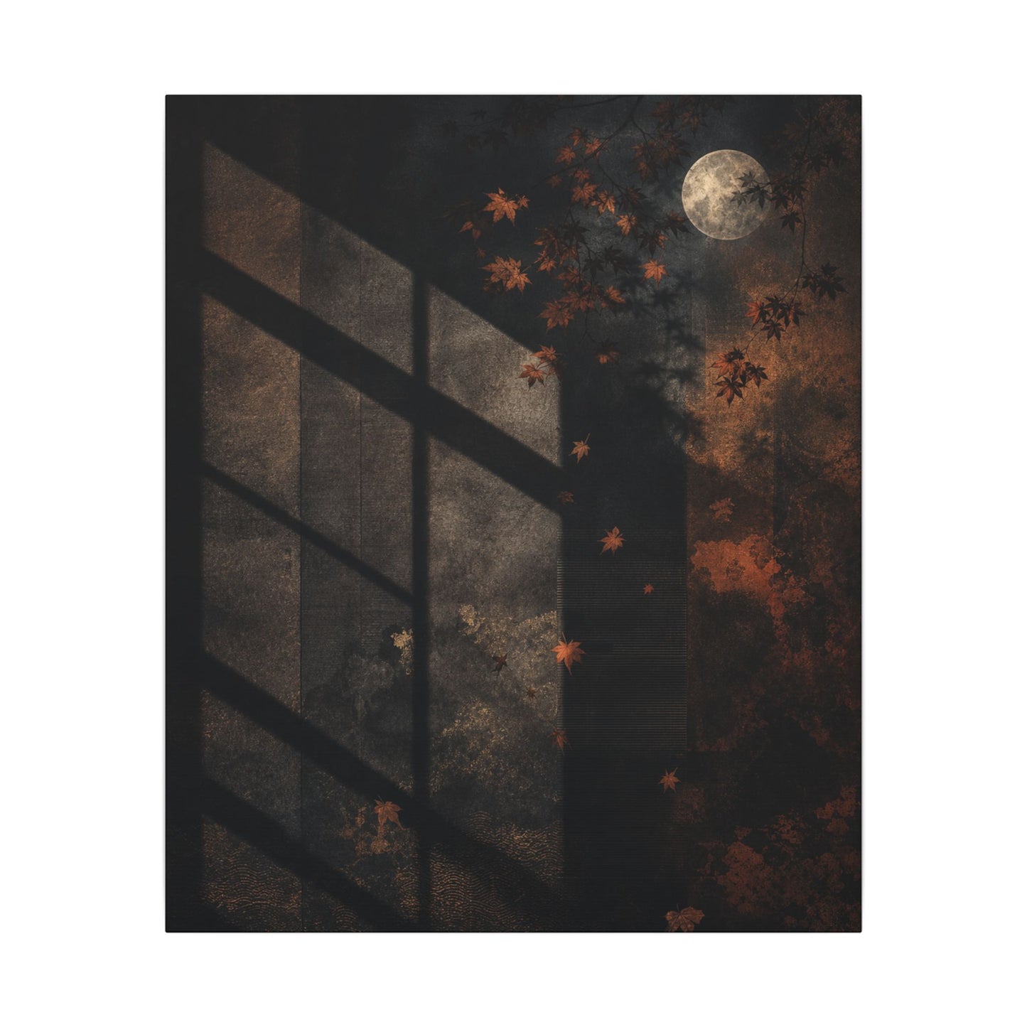 Sophisticated Shadow Play Canvas Art - Dark Texture Dark Japandi