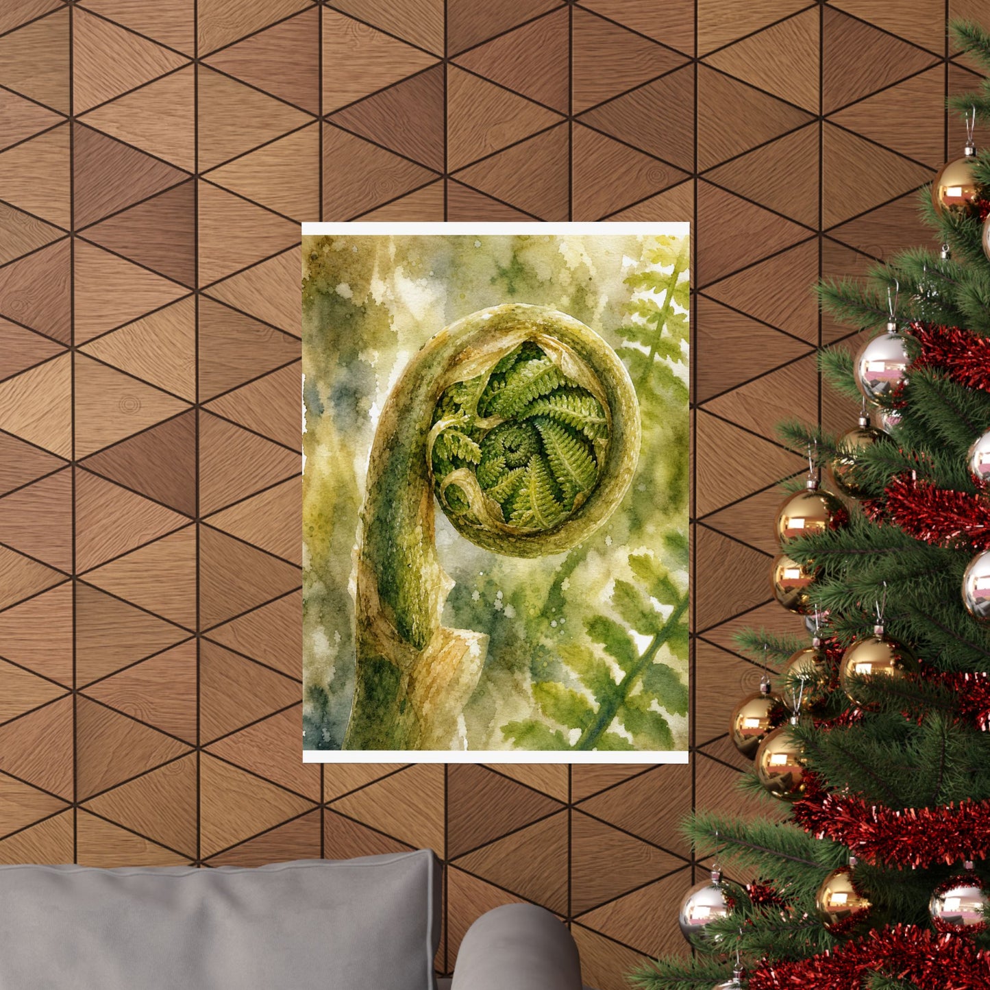 Elegant Fern Unfurling Wall Art Print - Watercolor Japandi