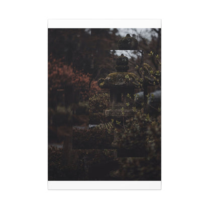 Stone Lantern Spring Canvas Art | Dark Japandi Bold Design