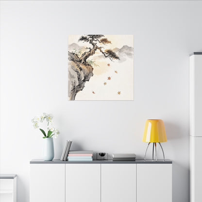Peaceful Pine Tree Canvas Art - Sumi E Zen