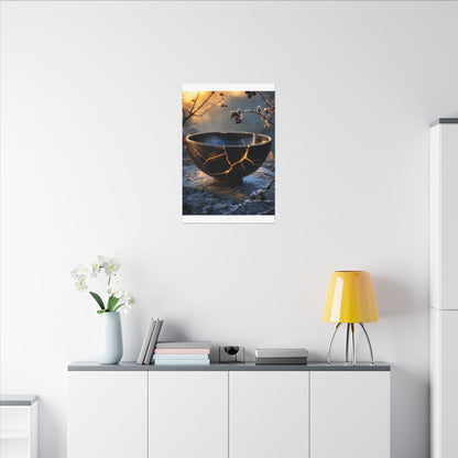 Ceramic Bowl Canvas Art | Winter Kintsugi Gold Repair Art