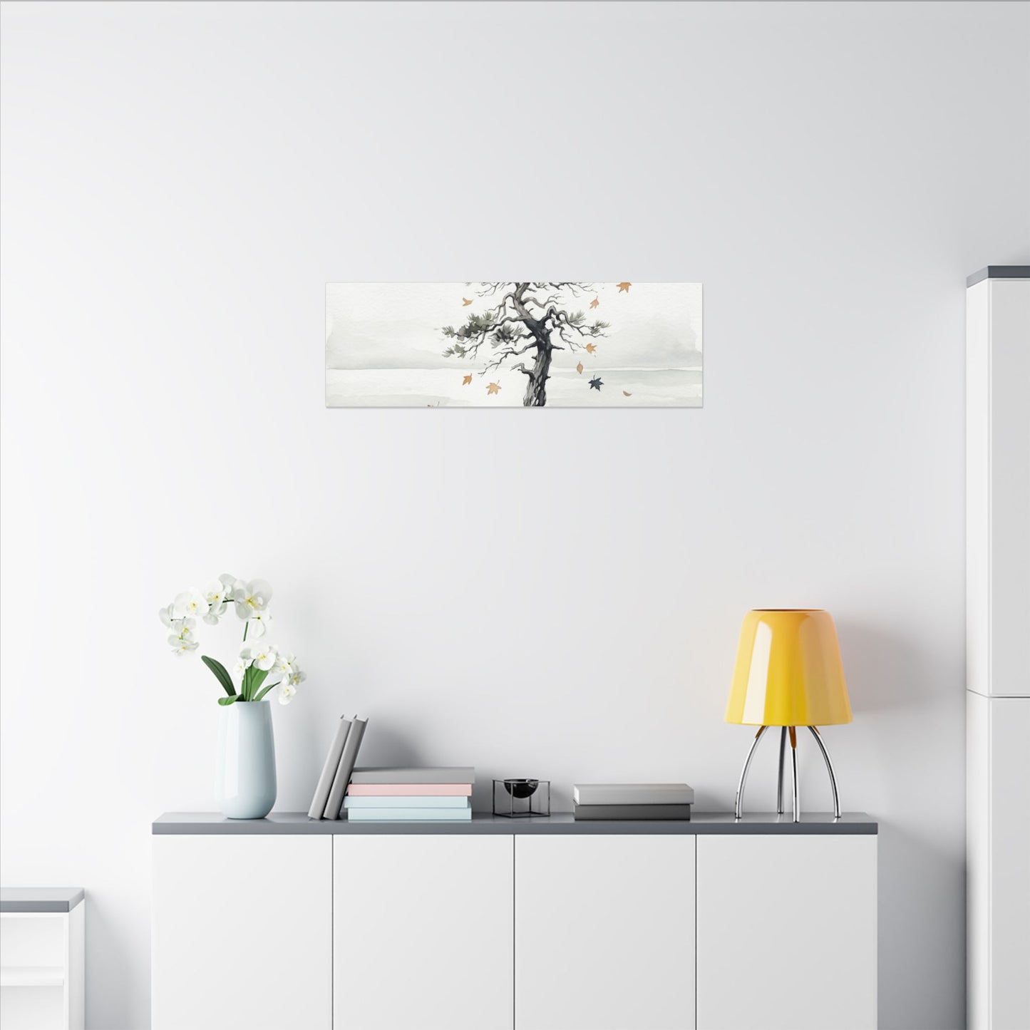 Japandi Pine Tree in Overcast | Watercolor Canvas Art