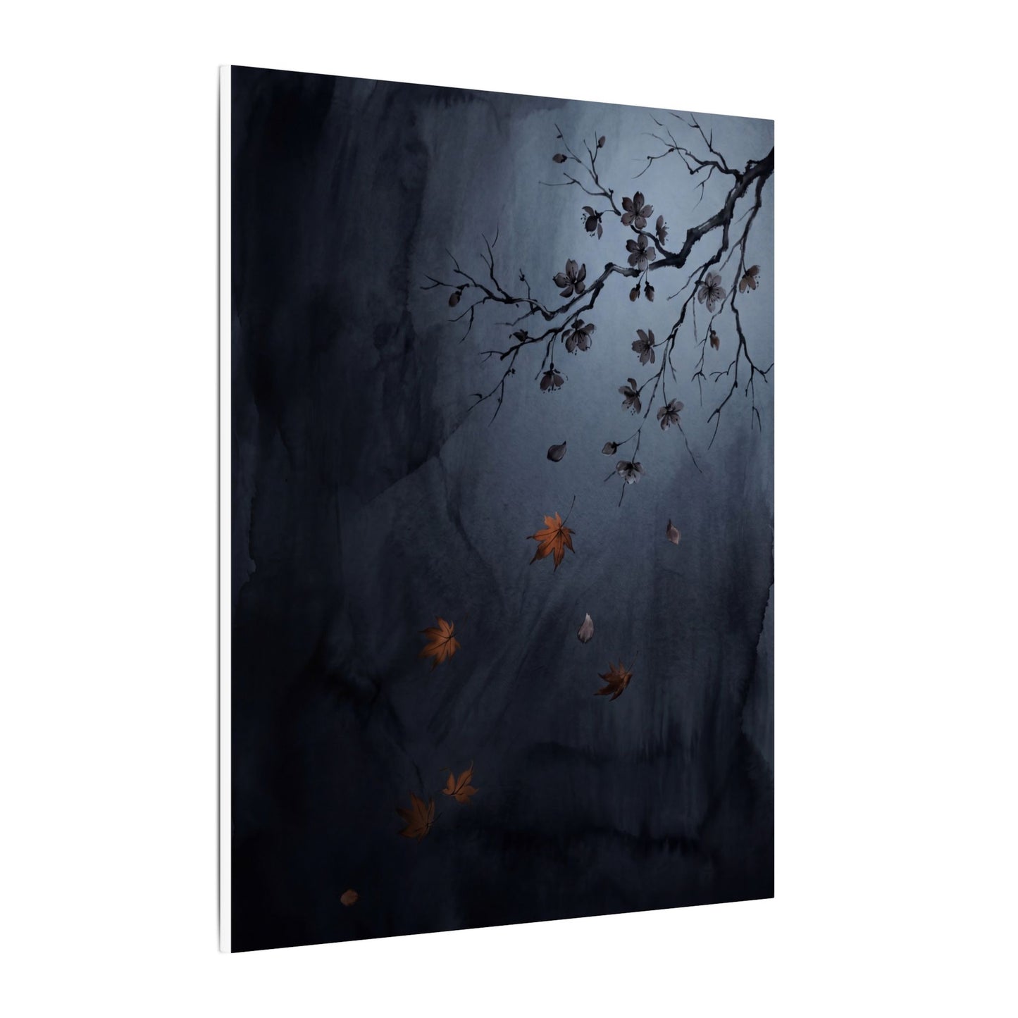 Autumn Cherry Blossom Charcoal Ink Canvas Art | Atmospheric Decor
