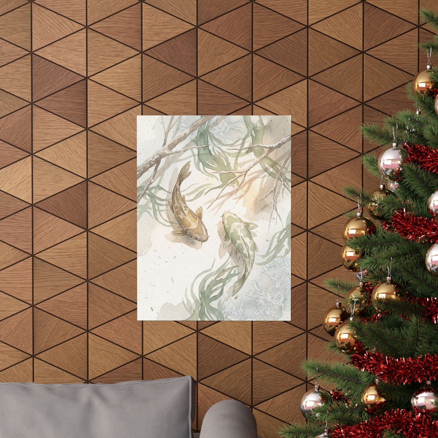 Koi Pond Wall Art Print | Winter Japandi Watercolor Art