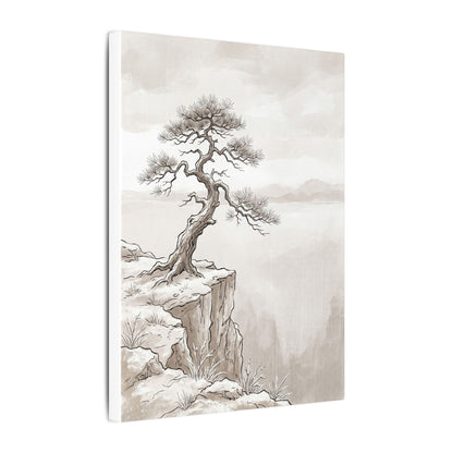 Neutral Pine Tree Canvas Art - Minimal Line Japandi