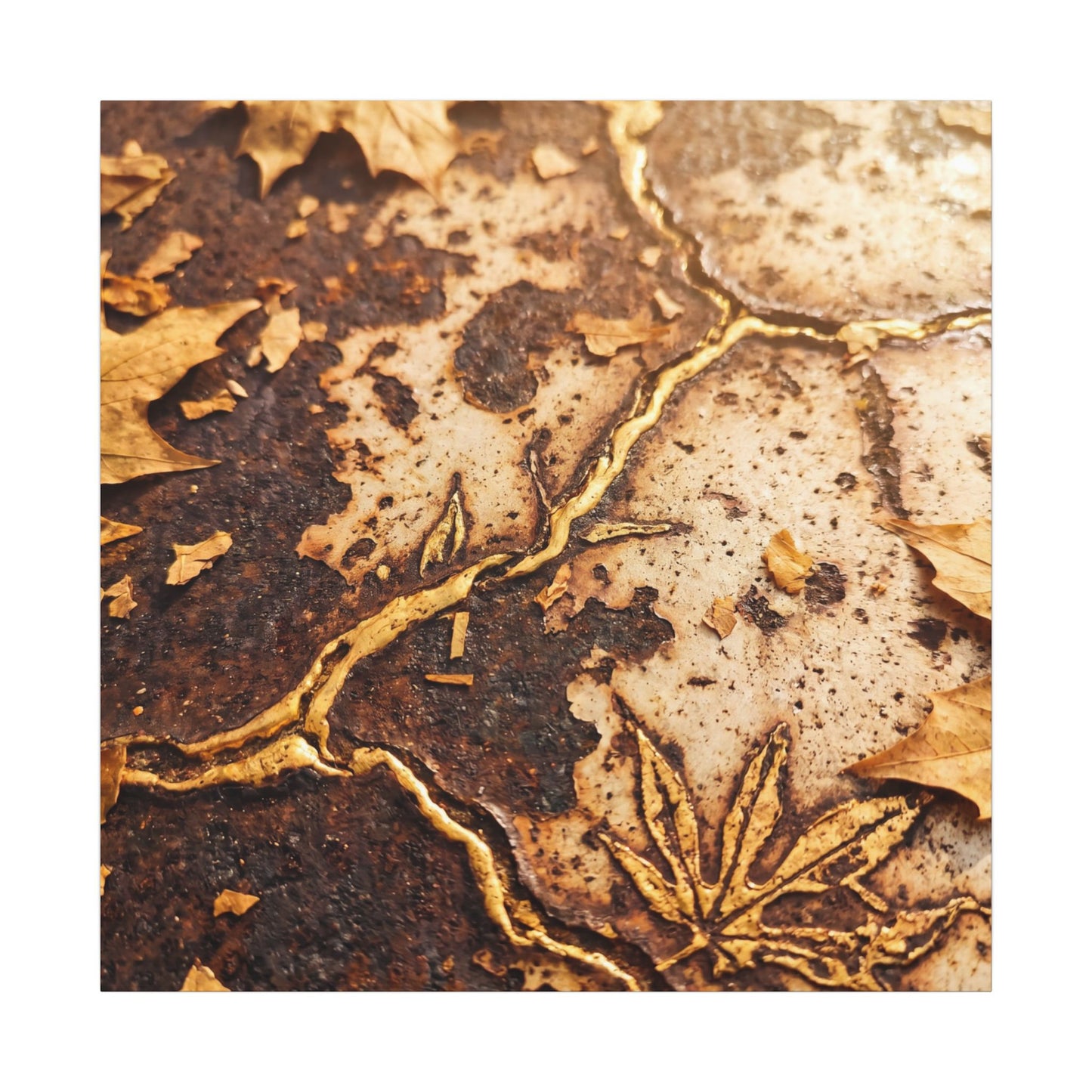 Kintsugi Rust Patina in Golden Hour | Gold Vein Canvas Art