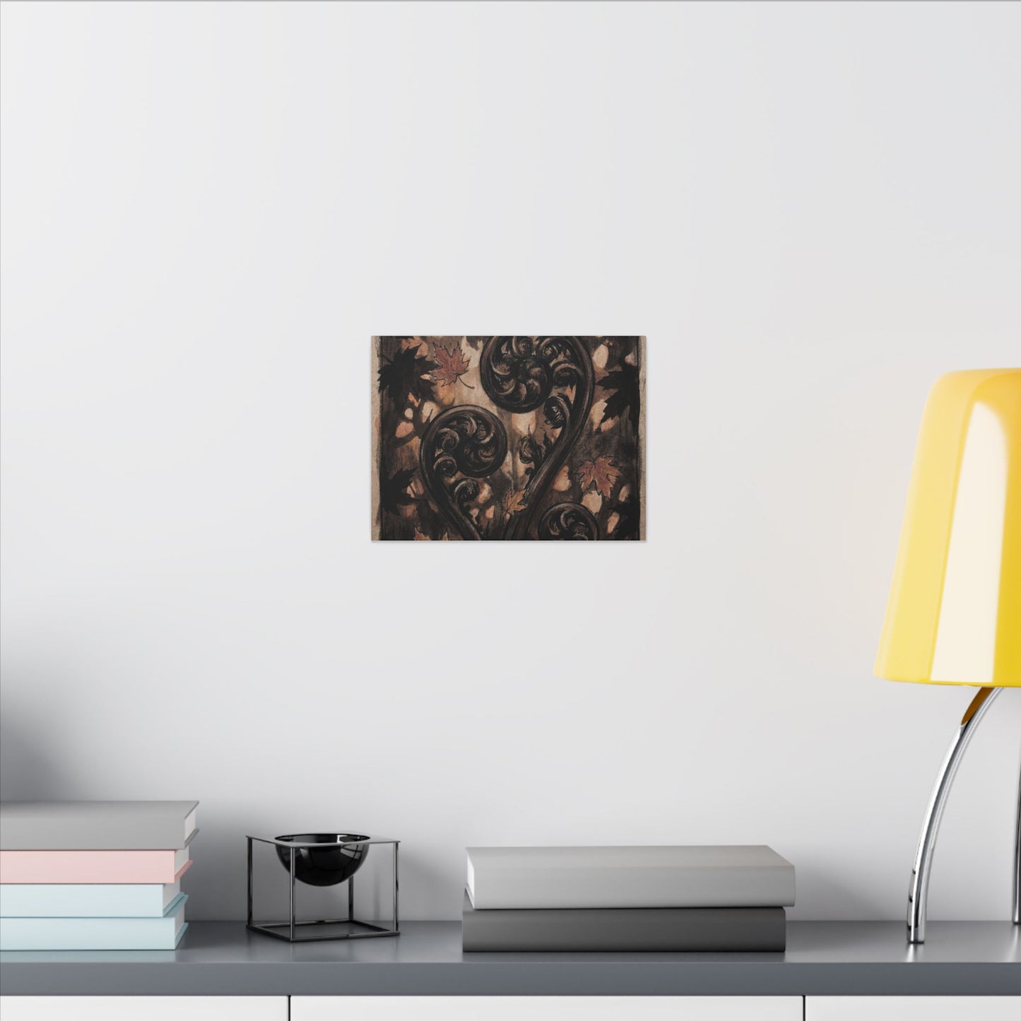Mono No Aware Fern Unfurling Canvas Art - Dark Japandi Charcoal Ink