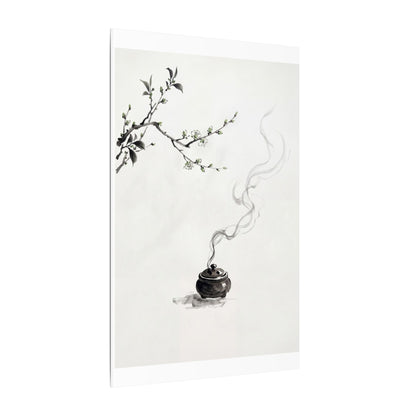 Calm Incense Smoke Canvas Art - Sumi E Zen