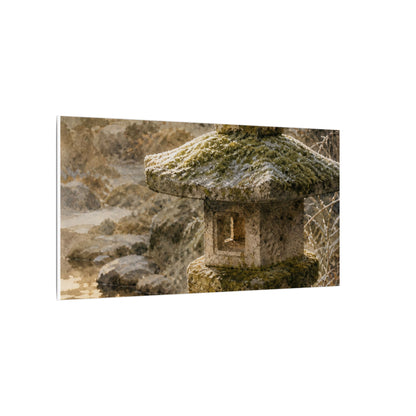 Winter Stone Lantern Watercolor Canvas Art | Earthy Decor