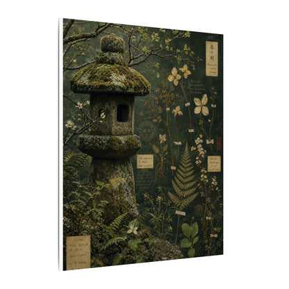 Spring Stone Lantern Herbarium Canvas Art | Nostalgic Decor