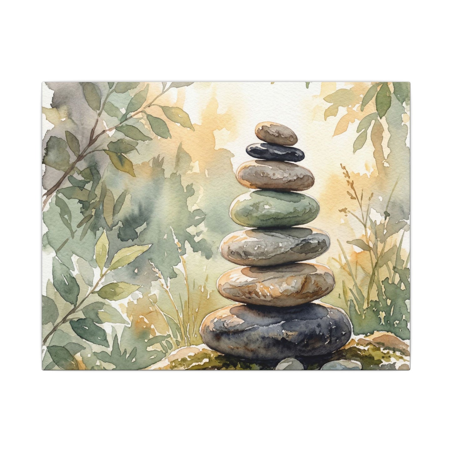 Golden Hour River Stones Canvas Art - Japandi Mono No Aware Art Print