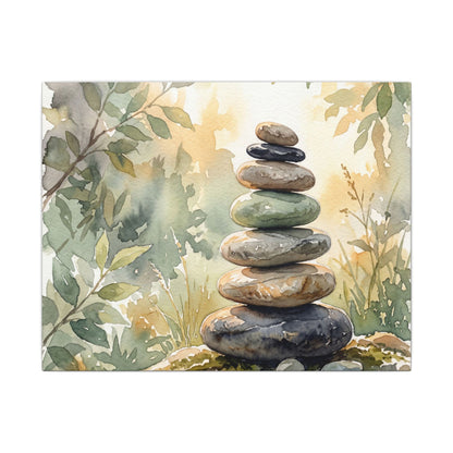 Golden Hour River Stones Canvas Art - Japandi Mono No Aware Art Print