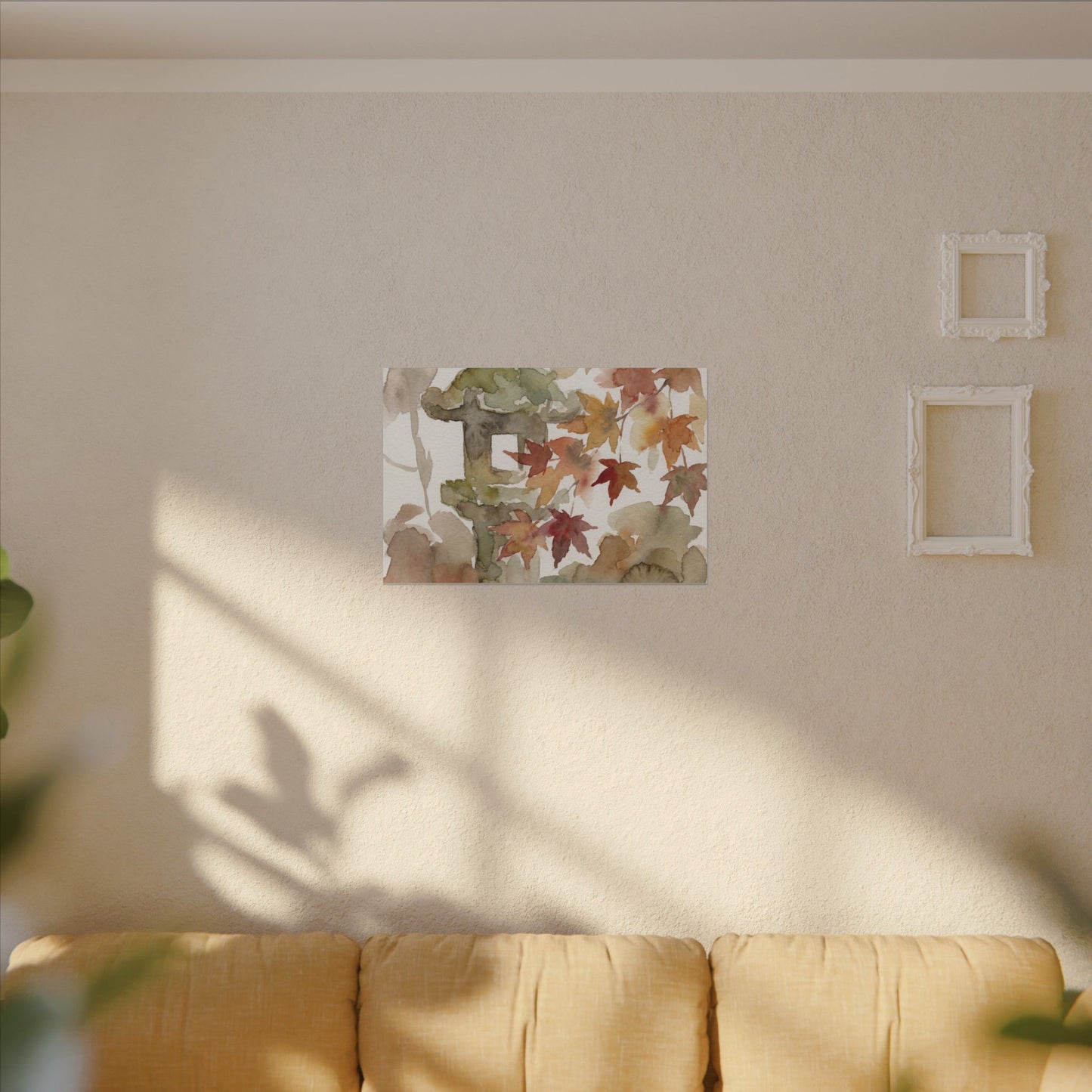 Stone Lantern Watercolor Canvas Art | Earthy Japandi Art