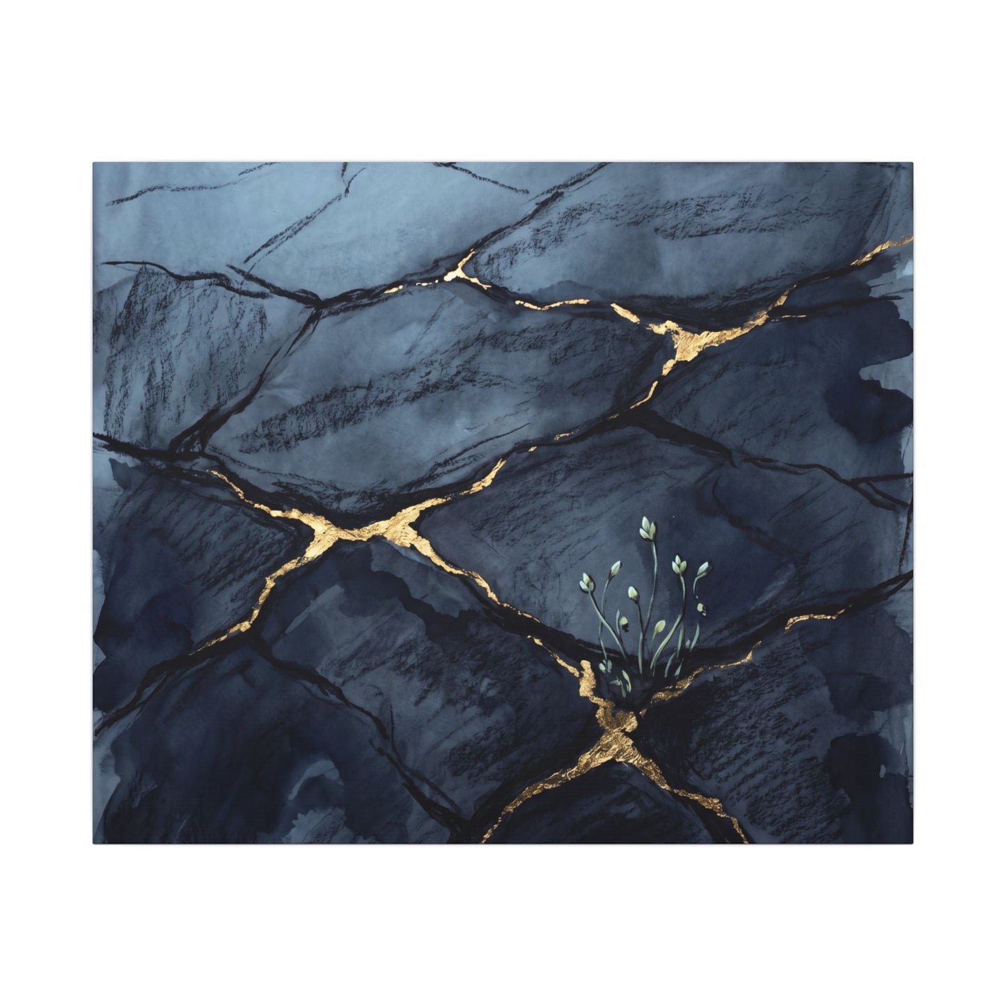 Mono No Aware Cracked Earth Canvas Art - Dark Japandi Charcoal Ink