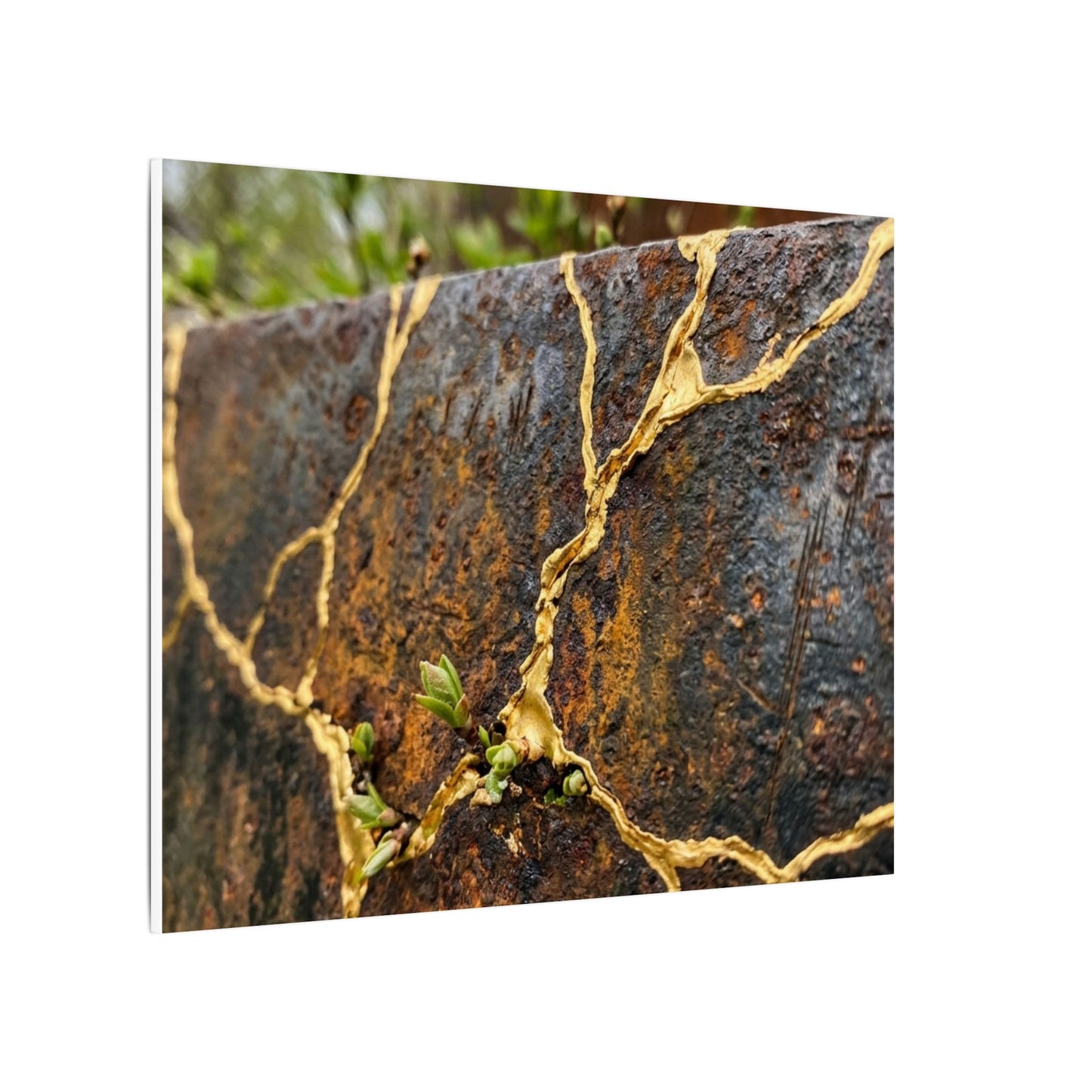 Mono No Aware Rust Patina Canvas Art - Kintsugi Gold Repair