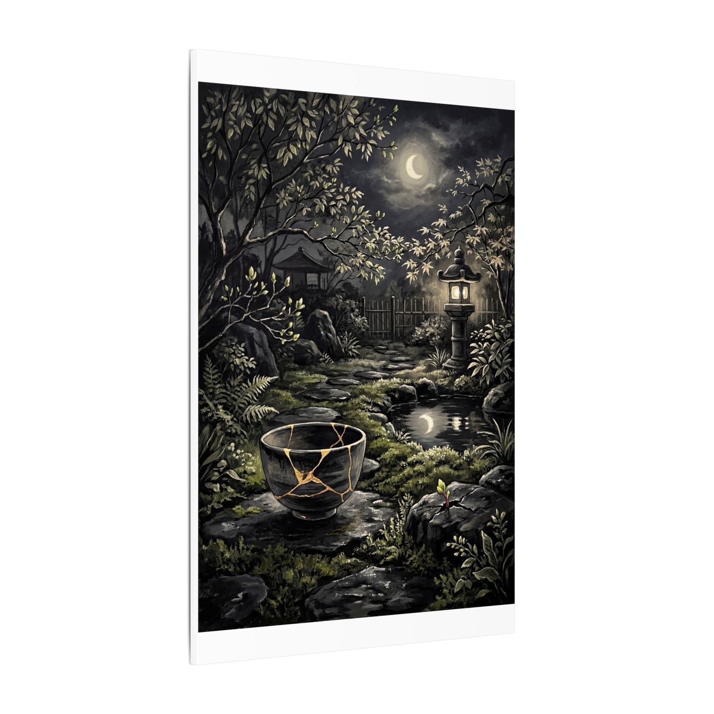Kintsugi Moonlit Garden in Dappled | Gold Repair Canvas Art