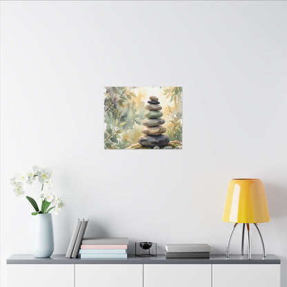 Golden Hour River Stones Canvas Art - Japandi Mono No Aware