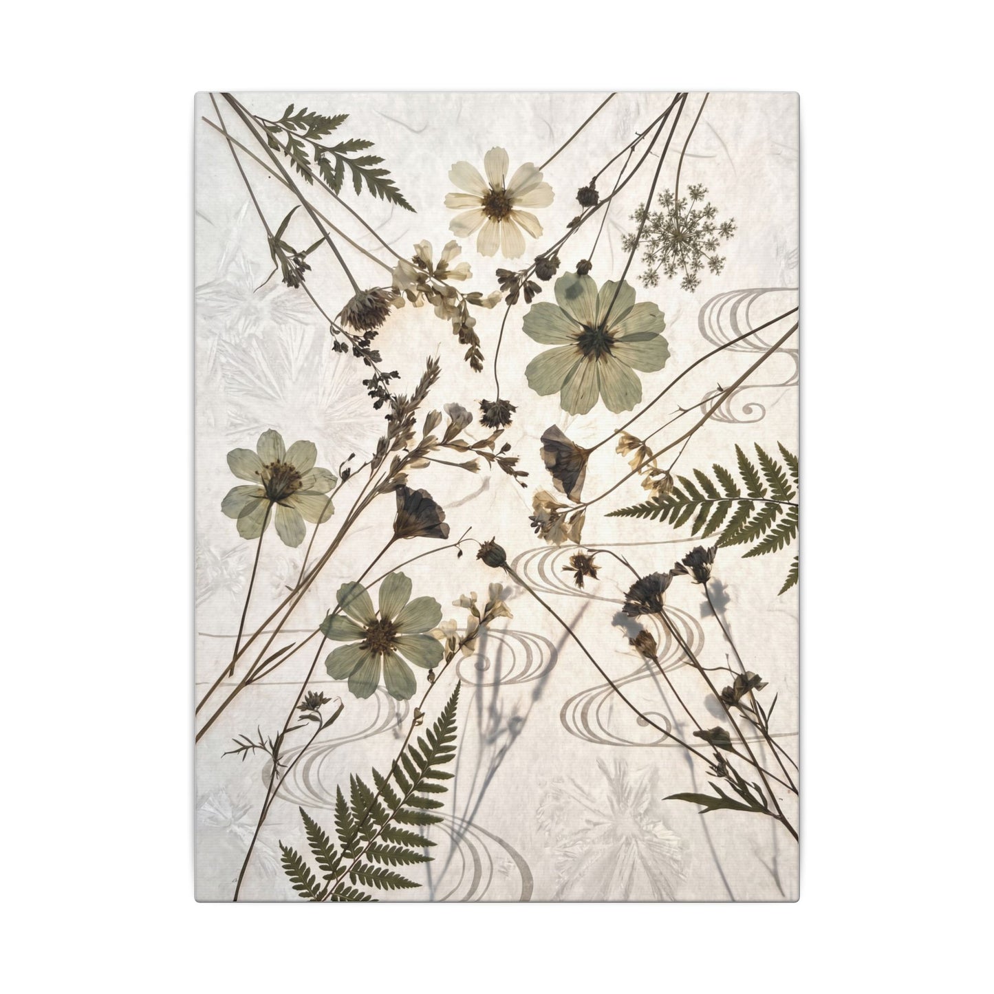 Japandi Dried Flowers in Golden Hour | Japanese Pattern Canvas Art