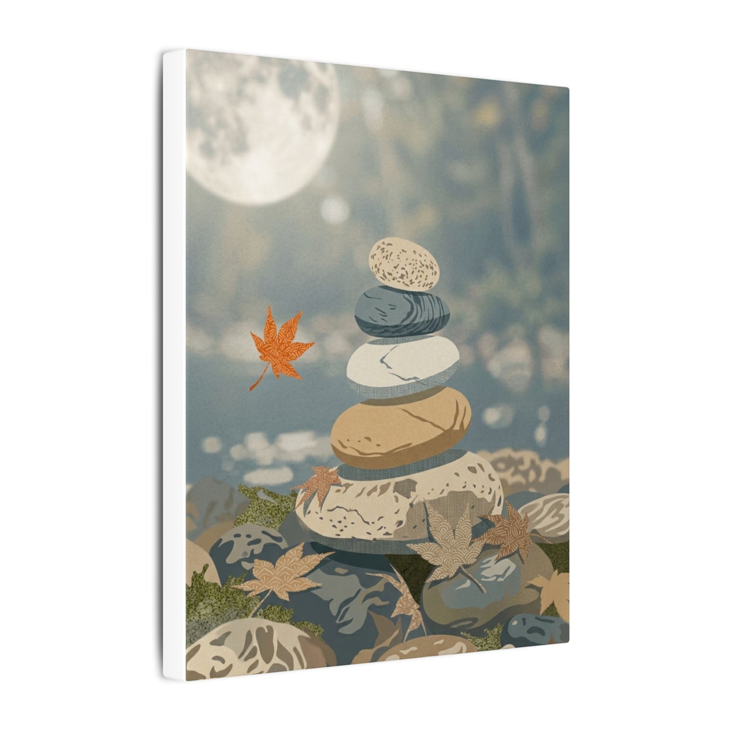 Warm River Stones Canvas Art - Japanese Pattern Japandi