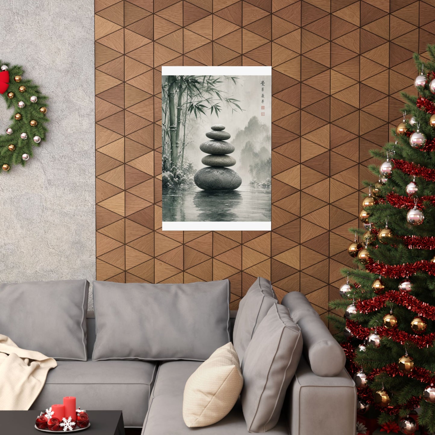 River Stones Sumi E Wall Art Print | Tranquil Zen Art