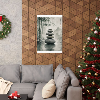 River Stones Sumi E Wall Art Print | Tranquil Zen Art