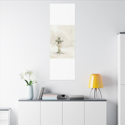 Stone Lantern Winter Canvas Art | Japandi Earthy Design