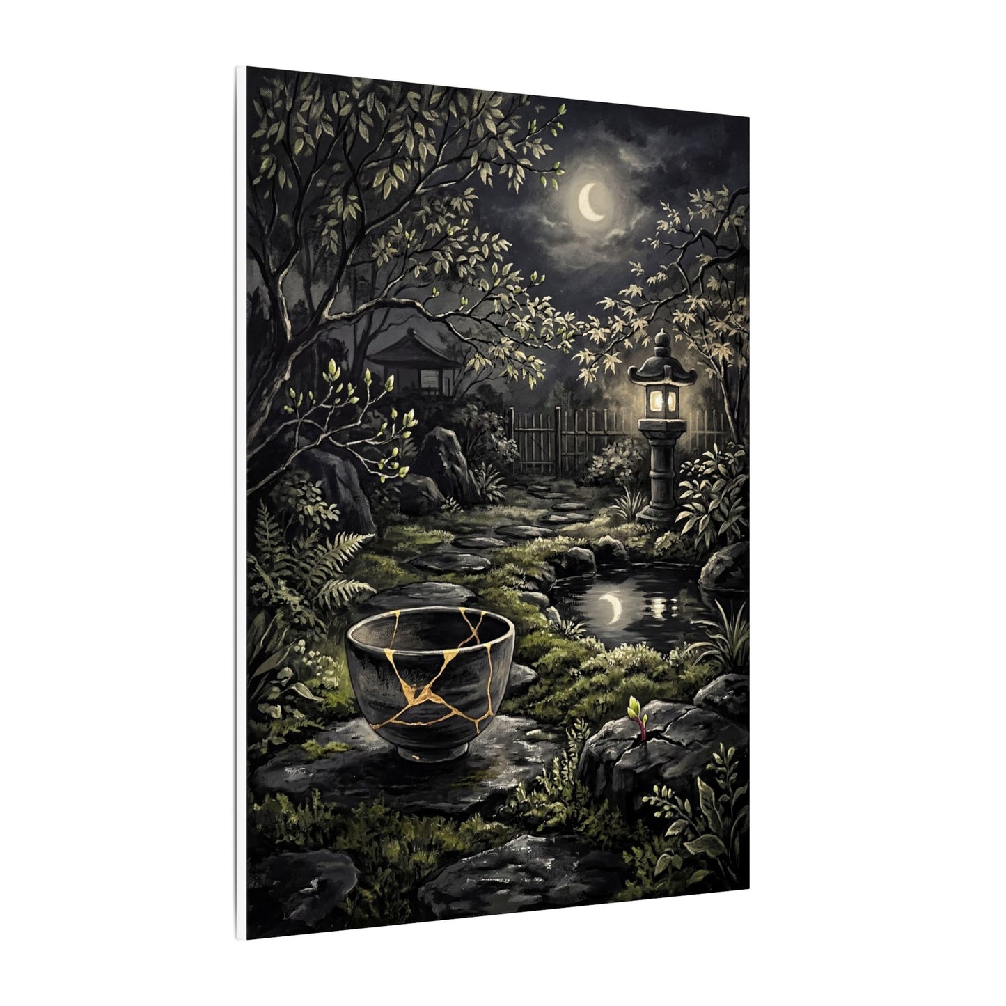 Kintsugi Moonlit Garden in Dappled | Gold Repair Canvas Art