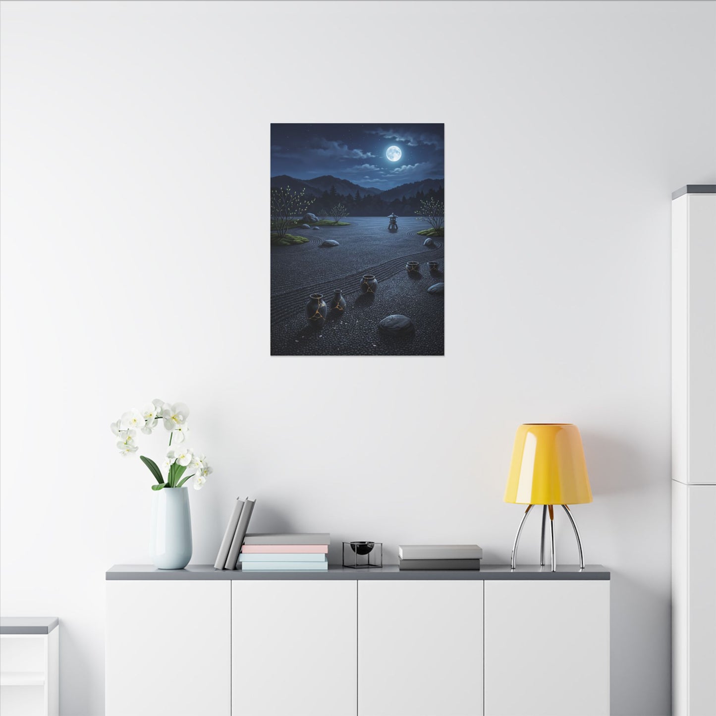 Kintsugi Moonlit Garden in Moonlight | Gold Repair Canvas Art
