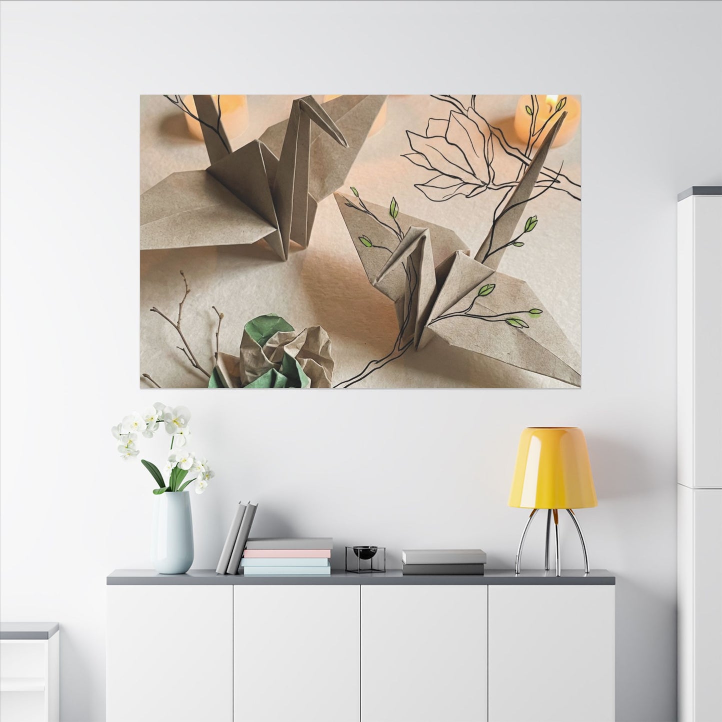 Paper Fold Spring Canvas Art | Japandi Earthy Design