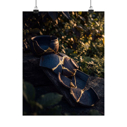 Mono No Aware Broken Pottery Wall Art Print - Dark Japandi Shadow Zen