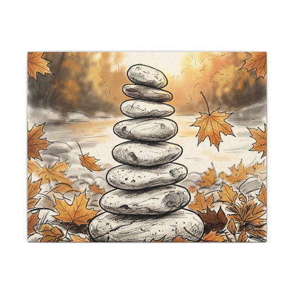 Earthy River Stones Canvas Art - Minimal Line Japandi