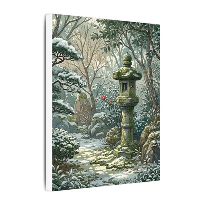 Stone Lantern Winter Canvas Art | Japandi Warm Design