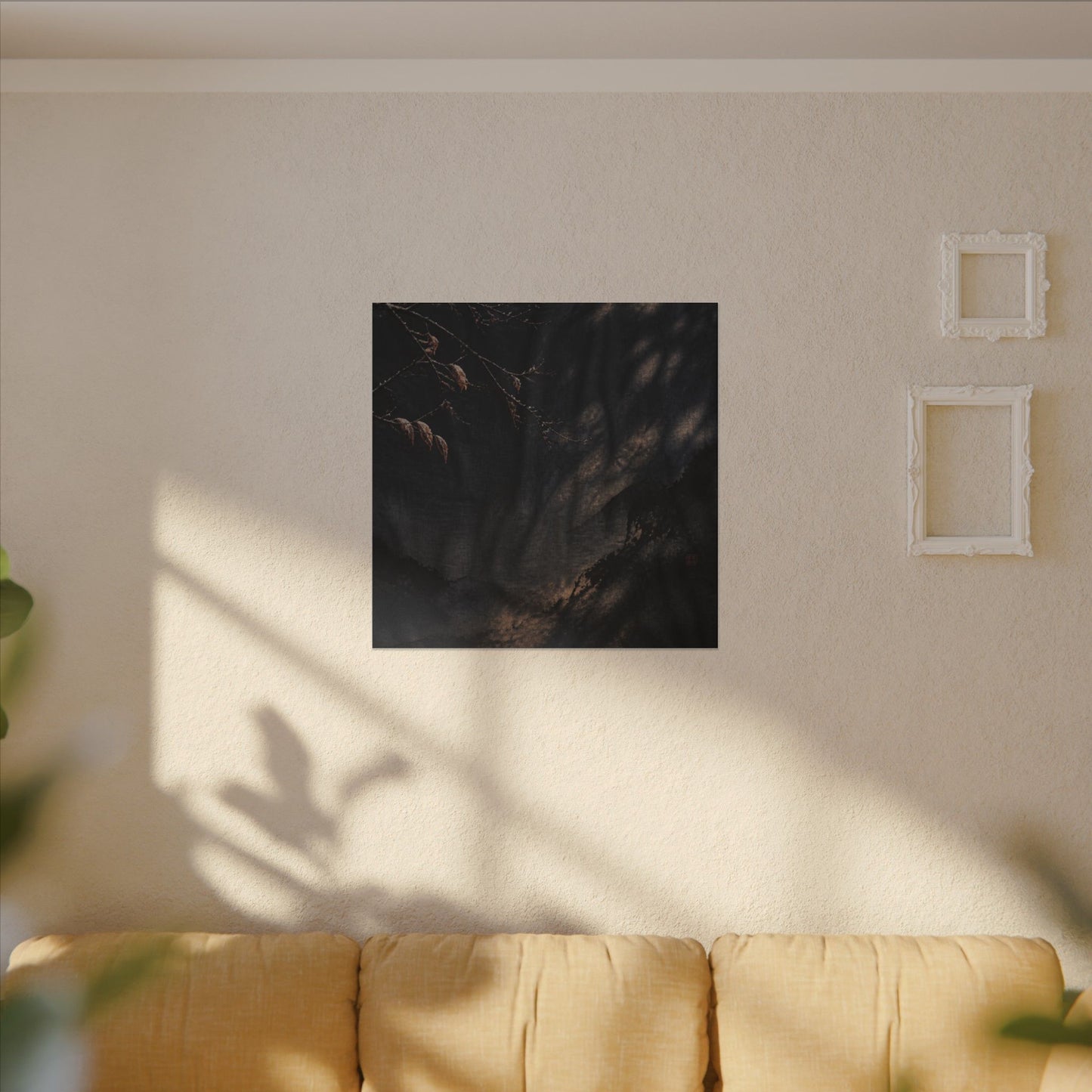 Atmospheric Silk Drape Canvas Art - Charcoal Ink Dark Japandi